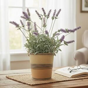 Faux Lavender Plant in Rustic Pot
